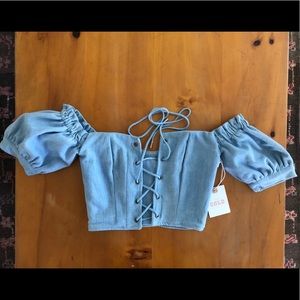 Cropped corset denim top